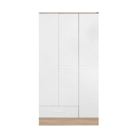 Ντουλάπα ρούχων Base Megapap τρίφυλλη με συρτάρια χρώμα λευκό - sonoma 103x52x198εκ.