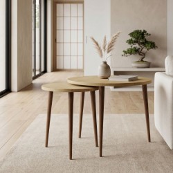 Τραπεζάκι σαλονιού σετ 2 τμχ Nola Megapap χρώμα sapphire oak Ø60x46εκ.