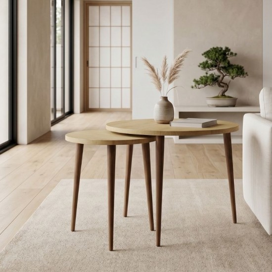 Τραπεζάκι σαλονιού σετ 2 τμχ Nola Megapap χρώμα sapphire oak Ø60x46εκ.
