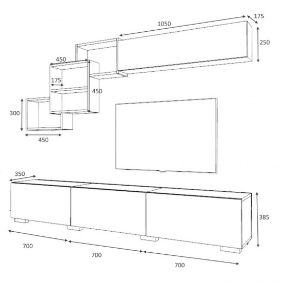 Σύνθεση τηλεόρασης Free Megapap χρώμα ανθρακί - γκρι σκυροδέματος 210x35x38εκ.