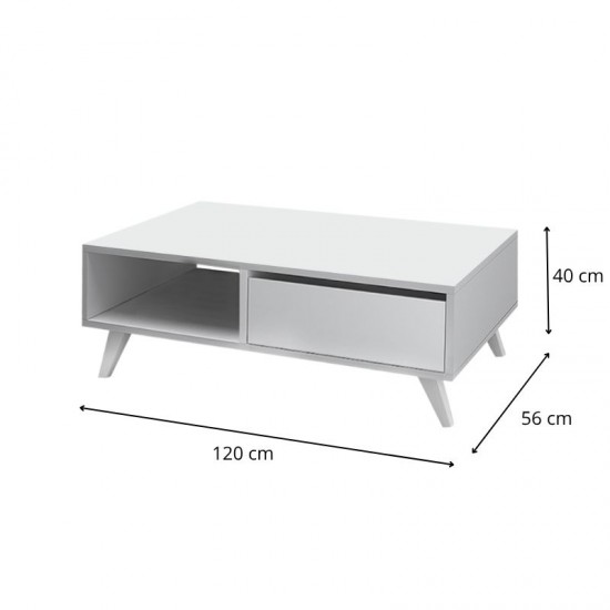 Τραπεζάκι σαλονιού Aster Megapap χρώμα λευκό 120x56x40εκ.