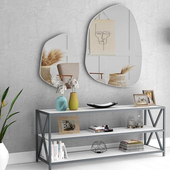 Σετ καθρεπτών τοίχου Denza Megapap 2 τμχ. χρώμα λευκό 100x80x2,2εκ.