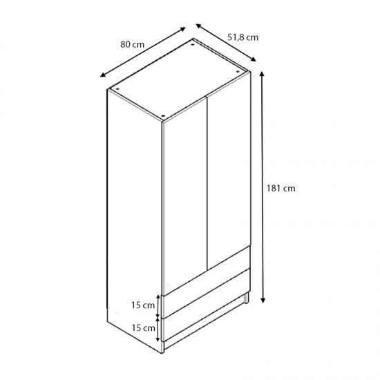 Ντουλάπα ρούχων Ricardo Megapap δίφυλλη με συρτάρια χρώμα φυσικό οξιάς 80x51,8x181εκ.