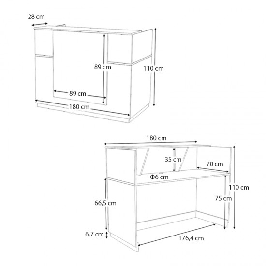 Γραφείο υποδοχής - reception Gemini Megapap χρώμα λευκό 180x70x110εκ.