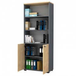 Βιβλιοθήκη γραφείου με κλειδαριά επαγγελματική Venturo Megapap χρώμα ανθρακί - φυσικό οξιάς 80x40x200εκ.