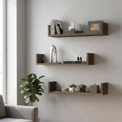 Ραφιέρα τοίχου Dark Megapap 3 τεμαχίων χρώμα καρυδί 60x15x12εκ.