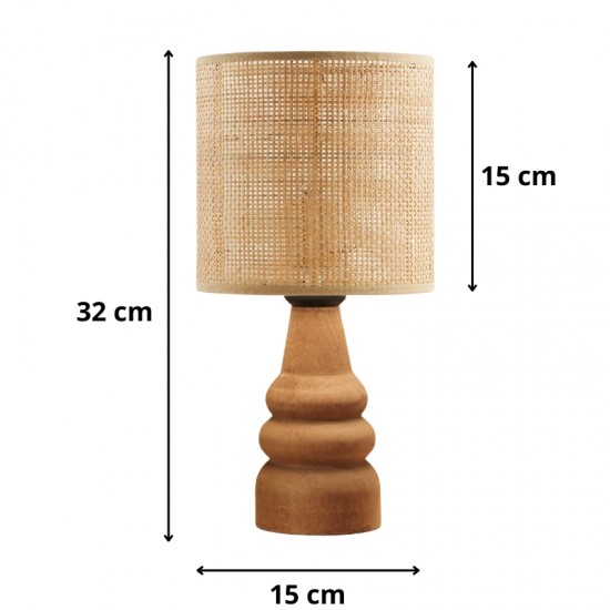 Φωτιστικό επιτραπέζιο Tino Megapap E14 pe rattan - ξύλο χρώμα φυσικό Ø15x32εκ.