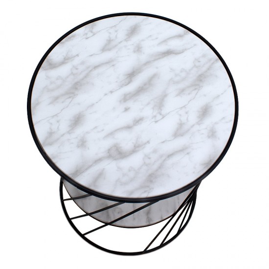 Τραπεζάκι βοηθητικό Jaspin Megapap μεταλλικό - Mdf χρώμα μαύρο-λευκό εφέ μαρμάρου 32x32x44εκ.