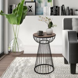 Τραπεζάκι βοηθητικό Mantare Megapap μεταλλικό - Mdf χρώμα μαύρο - καρυδί 35x35x58εκ.
