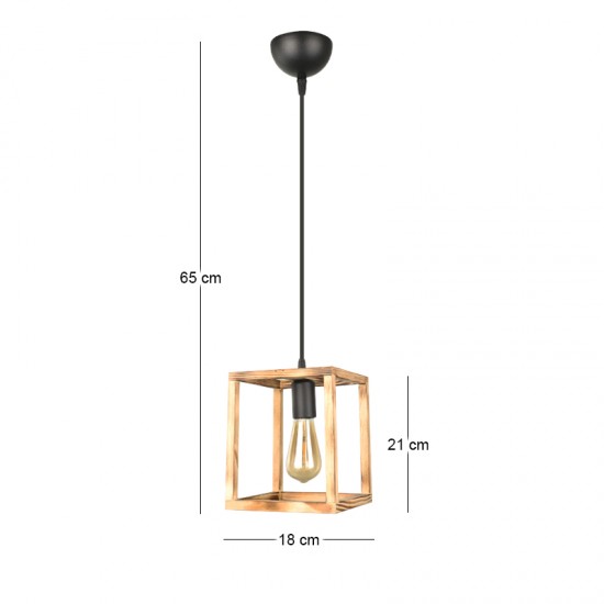 Φωτιστικό οροφής Kubo Megapap E27 ξύλινο μονόφωτο χρώμα φυσικό 18x18x65εκ.