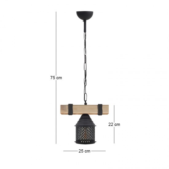Φωτιστικό οροφής Elora Megapap E27 ξύλινο - μεταλλικό μονόφωτο χρώμα φυσικό - μαύρο 25x13x75εκ.