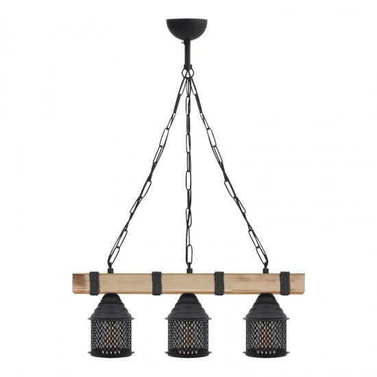Φωτιστικό οροφής Elora Megapap E27 ξύλινο - μεταλλικό τρίφωτο χρώμα φυσικό - μαύρο 50x13x75εκ.
