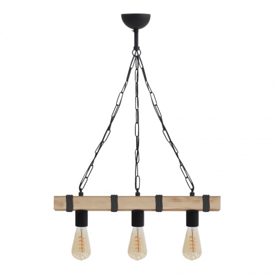 Φωτιστικό οροφής Vero Megapap E27 ξύλινο τρίφωτο χρώμα φυσικό - μαύρο 50x8x65εκ.