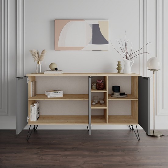 Μπουφές Clara Megapap χρώμα sapphire oak - ανθρακί 142x35,6x83εκ.