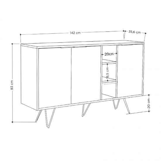 Μπουφές Clara Megapap χρώμα sapphire oak 142x35,6x83εκ.
