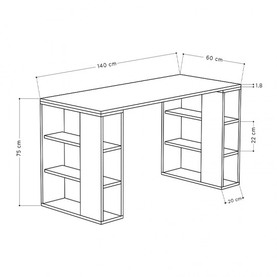 Γραφείο εργασίας Colmar Megapap χρώμα sapphire oak 140x60x75εκ