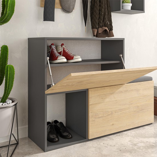 Έπιπλο εισόδου - παπουτσοθήκη Holdon Megapap sapphire oak/ανθρακί 120x36,5x87,5εκ.