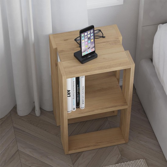 Κομοδίνο - Τραπεζάκι βοηθητικό Lonie Megapap χρώμα sapphire oak 34x30x55εκ.