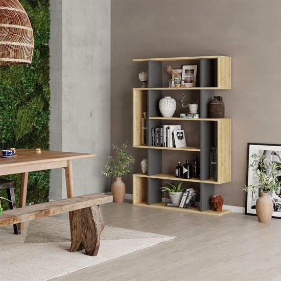 Βιβλιοθήκη Mito Megapap χρώμα sapphire oak - ανθρακί 108x25x161εκ.