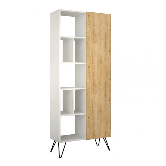 Βιβλιοθήκη Jedda Megapap χρώμα λευκό - sapphire oak 80,6x29,6x191εκ.