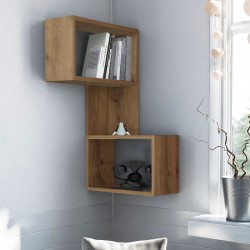 Ραφιέρα τοίχου γωνιακή Part Megapap χρώμα ανοιχτό καρυδί 47x20x82εκ.