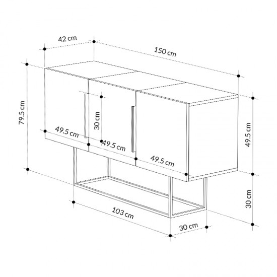Μπουφές Tontini Megapap χρώμα λευκό - μαύρο εφέ μαρμάρου 150x42x79,5εκ.