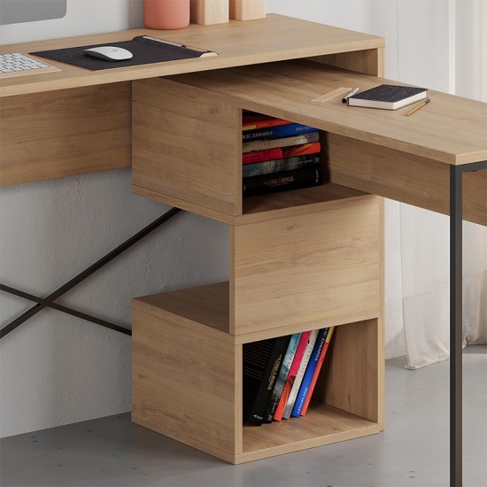 Γραφείο εργασίας πολυμορφικό Badau Megapap χρώμα sapphire oak 110x37,2x77εκ.