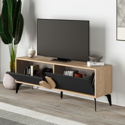 Έπιπλο τηλεόρασης Gora Megapap χρώμα sapphire oak - silky black 140x35,6x51εκ.
