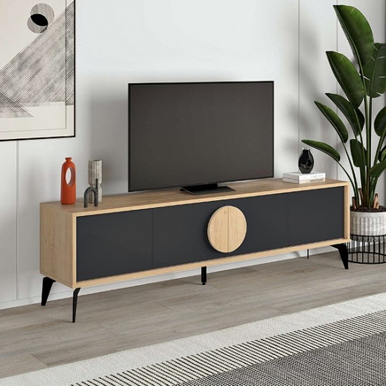 Έπιπλο τηλεόρασης Gora Megapap χρώμα sapphire oak - silky black 180x35,6x51εκ.