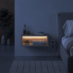 Κομοδίνο επιτοίχιο Brik Megapap με LED χρώμα καρυδί Ud - sandstone 45x30x18εκ.