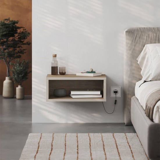 Κομοδίνο επιτοίχιο Brik Megapap με LED χρώμα καρυδί Ud - sandstone 45x30x18εκ.