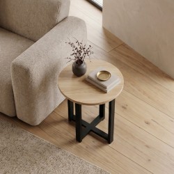 Τραπεζάκι βοηθητικό Mesa Megapap χρώμα sapphire oak Ø45x50εκ.