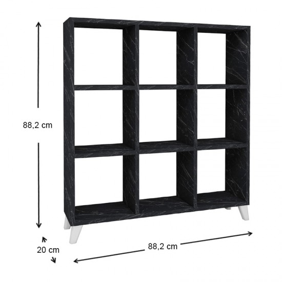 Βιβλιοθήκη Saul Megapap χρώμα μαύρο εφέ μαρμάρου 88,2x20x88,2εκ.