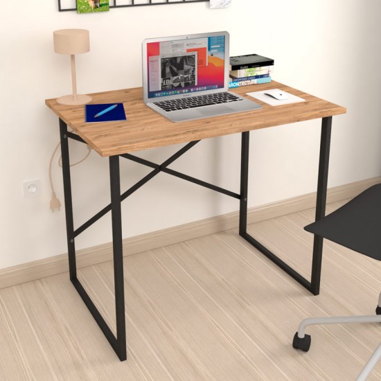 Γραφείο εργασίας Rilke Megapap χρώμα μαύρο - pine oak 90x60x75εκ.