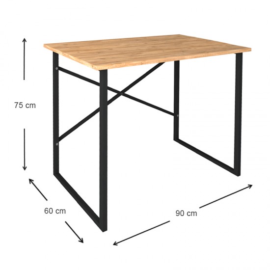 Γραφείο εργασίας Rilke Megapap χρώμα μαύρο - pine oak 90x60x75εκ.