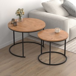 Τραπεζάκι σαλονιού σετ 2 τμχ Hilal Megapap χρώμα pine oak Ø66x49,5εκ.