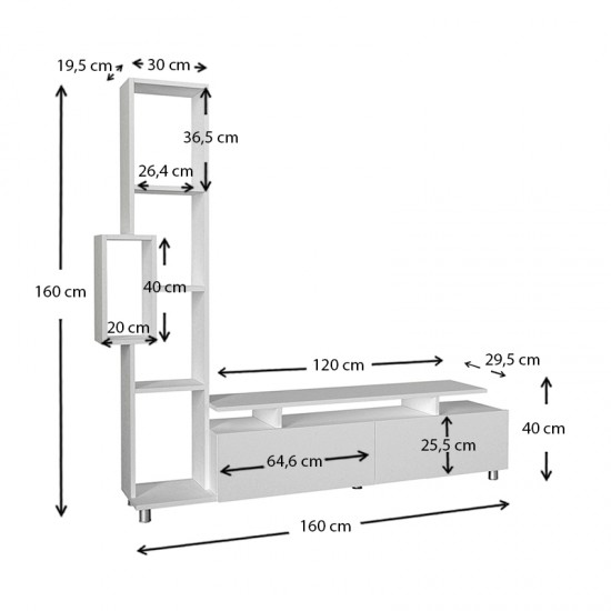 Σύνθεση τηλεόρασης Tulip Megapap χρώμα λευκό 160x29,5x160εκ.