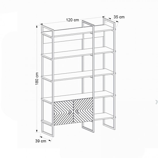 Βιβλιοθήκη Eduardo Megapap μεταλλική - μελαμίνης χρώμα καρυδί 120x39x180εκ.
