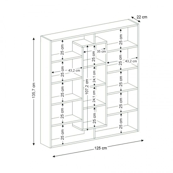 Βιβλιοθήκη Ample Megapap χρώμα μαύρο - λευκό 125x22x135,7εκ.