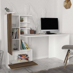 Γραφείο εργασίας Domingo Megapap χρώμα λευκό - καρυδί 149,5x60x120εκ.