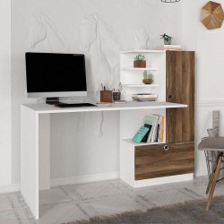 Γραφείο εργασίας Merino Megapap χρώμα λευκό - καρυδί 149,5x61,8x120εκ.