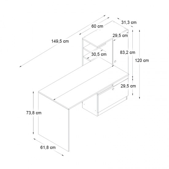 Γραφείο εργασίας Merino Megapap χρώμα καρυδί 149,5x61,8x120εκ.