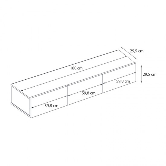 Έπιπλο τηλεόρασης επιτοίχιο Damla Megapap με LED χρώμα sapphire oak 180x29,5x29,5εκ.