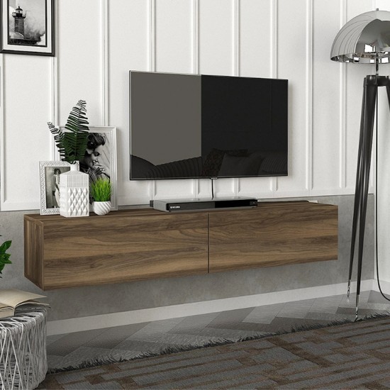 Έπιπλο τηλεόρασης επιτοίχιο Aristo Megapap με LED χρώμα καρυδί 135x31,6x25εκ.