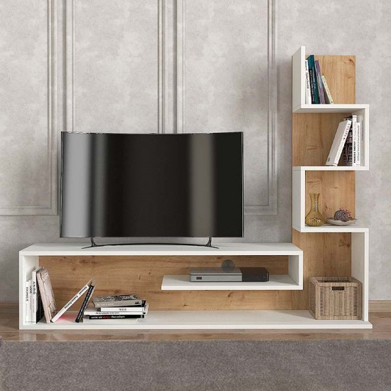 Έπιπλο τηλεόρασης Metehan Megapap χρώμα λευκό - sapphire oak 149,5x29,5x120εκ.