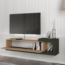 Έπιπλο τηλεόρασης επιτοίχιο Volare Megapap χρώμα sapphire oak - ανθρακί 150x29,6x38,6εκ.