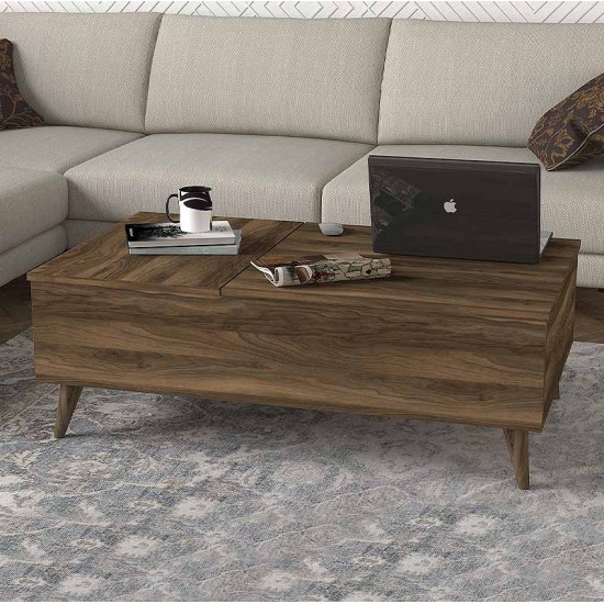 Τραπεζάκι σαλονιού Roy Megapap με σερβιτόρο χρώμα καρυδί 121x69x40εκ.