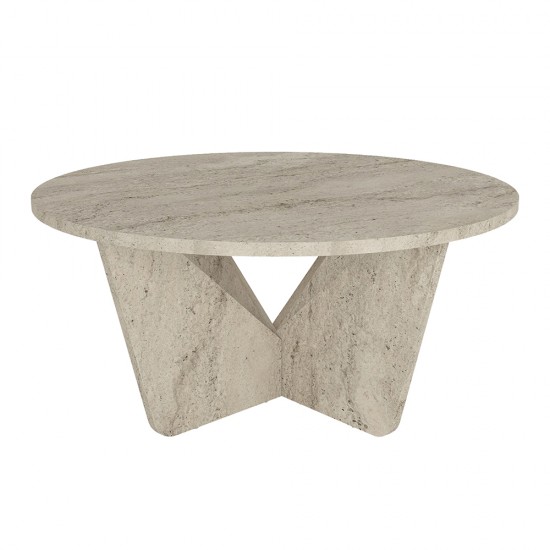 Τραπεζάκι σαλονιού Lagerta Megapap χρώμα travertine Ø75x35εκ.