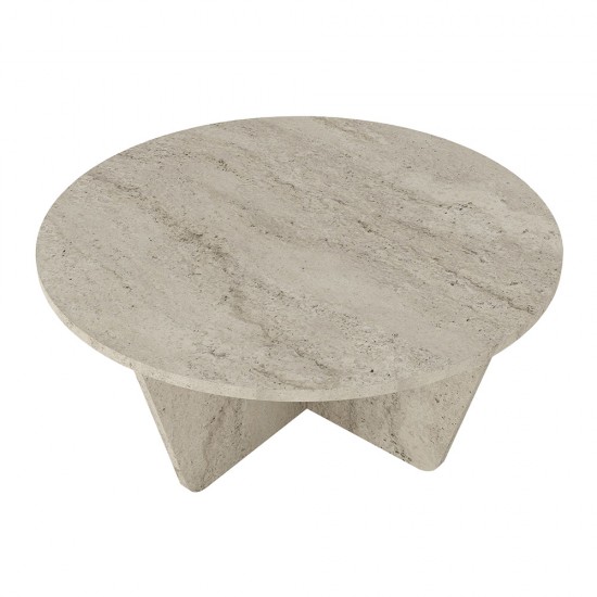 Τραπεζάκι σαλονιού Lagerta Megapap χρώμα travertine Ø75x35εκ.