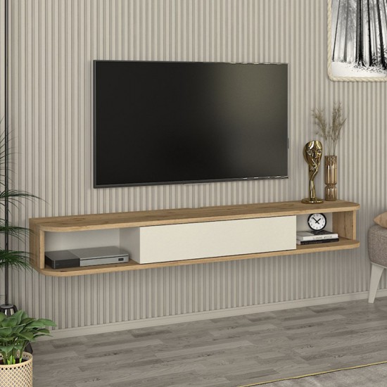 Έπιπλο τηλεόρασης επιτοίχιο Cross Megapap με LED χρώμα sepet oak - sandstone 150x29,6x19,2εκ.